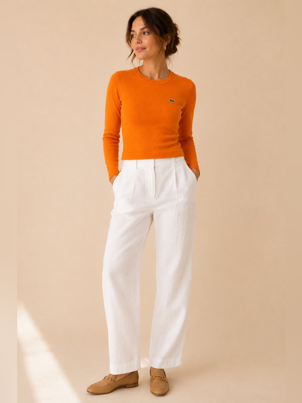 Vintage Collector Lacoste Made in France Orange Crewneck Knit Sweater XS-S FR 36 - Picture 7 of 17